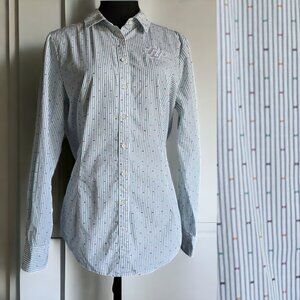 BROOKS BROTHERS ( 12 ) RED FLEECE Pin Stripe Embroidered Button Up